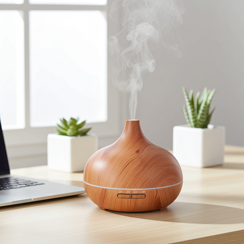 Wood Grain Aroma Diffuser & Humidifier – 500ml with 7 Color LED & Remote Control