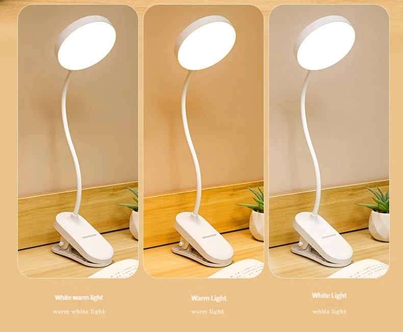 Clip-On LED Desk Lamp – 3 Colour Modes, Dimmable & USB Rechargeable