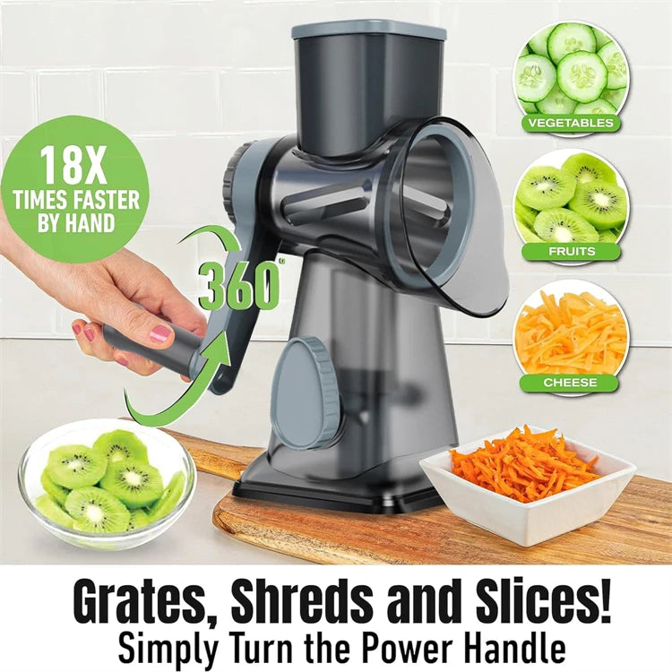 3-in-1 Rotary Cheese Grater & Vegetable Slicer – Manual Grinder & Shredder