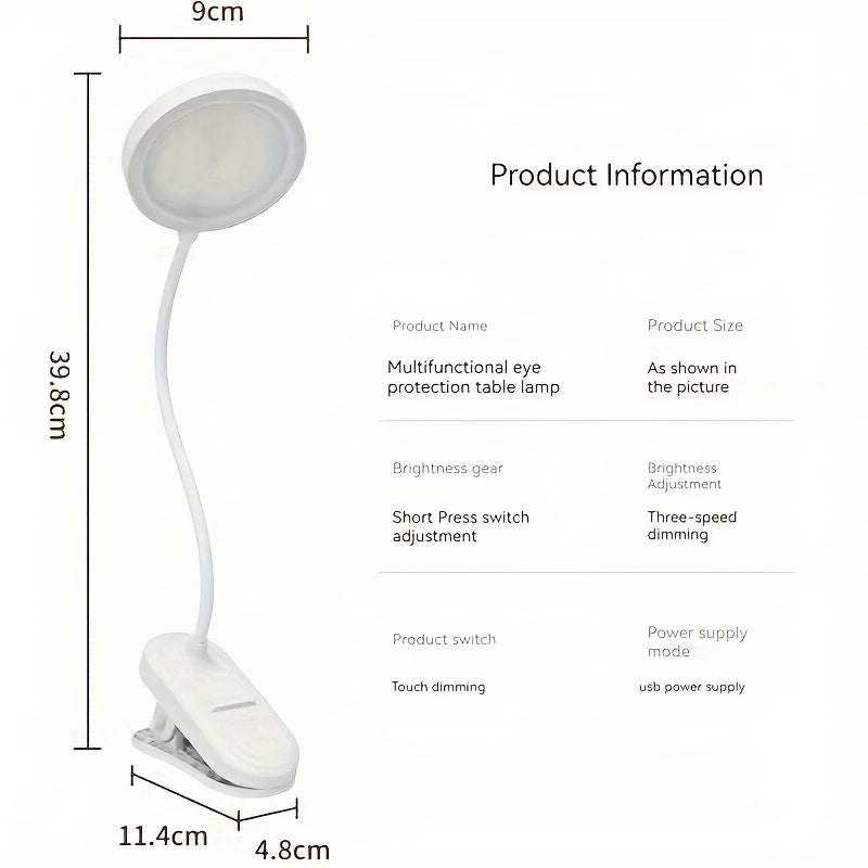 Clip-On LED Desk Lamp – 3 Colour Modes, Dimmable & USB Rechargeable