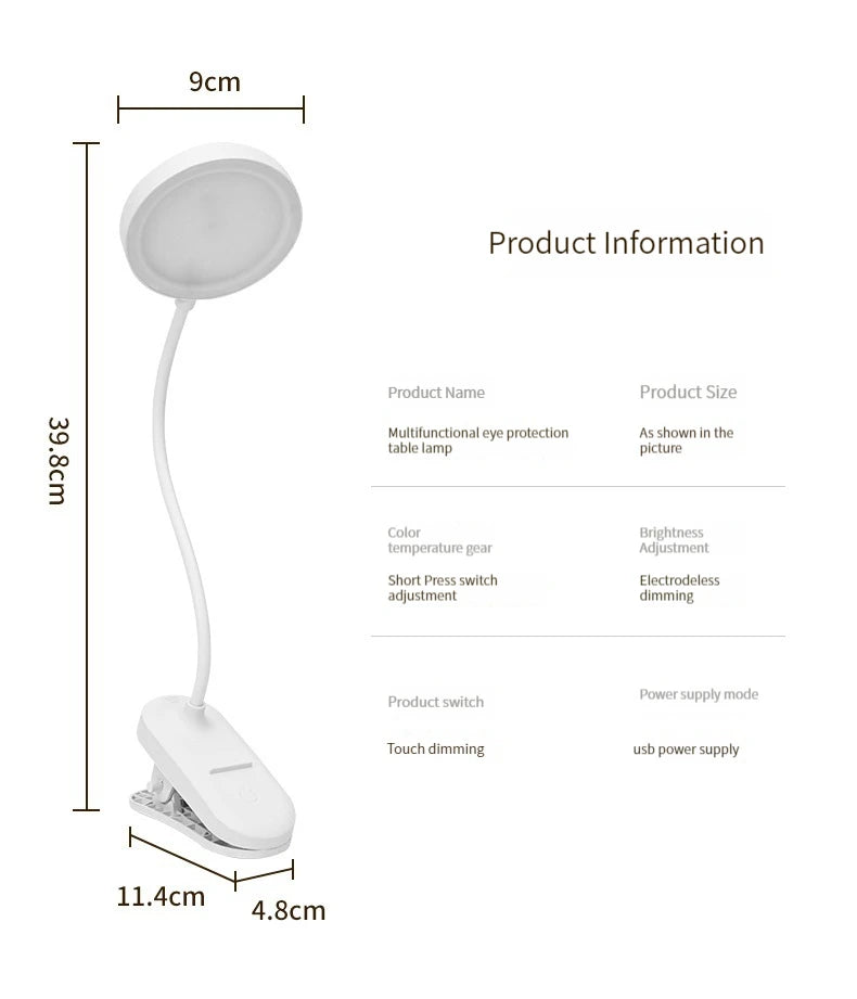 Clip-On LED Desk Lamp – 3 Colour Modes, Dimmable & USB Rechargeable