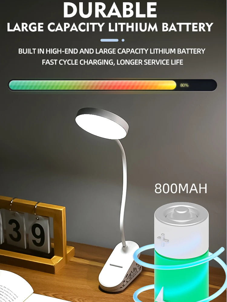 Clip-On LED Desk Lamp – 3 Colour Modes, Dimmable & USB Rechargeable