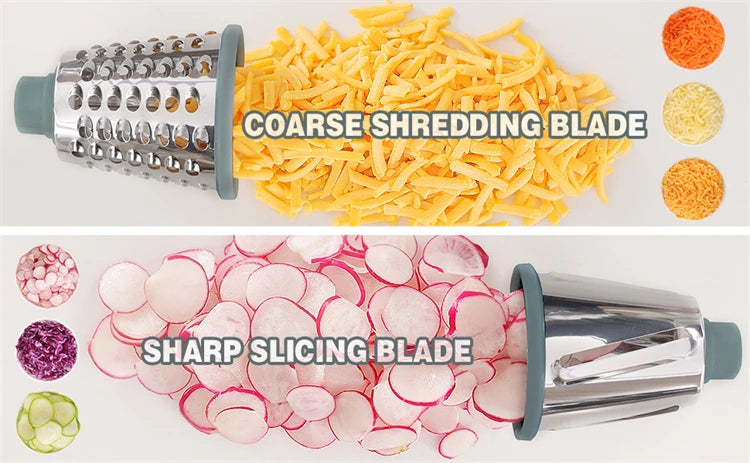 3-in-1 Rotary Cheese Grater & Vegetable Slicer – Manual Grinder & Shredder
