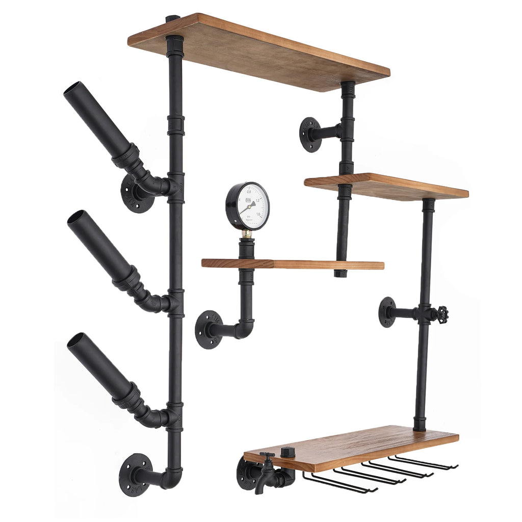 4-Tier Wall Mount Wine Rack – Industrial Style