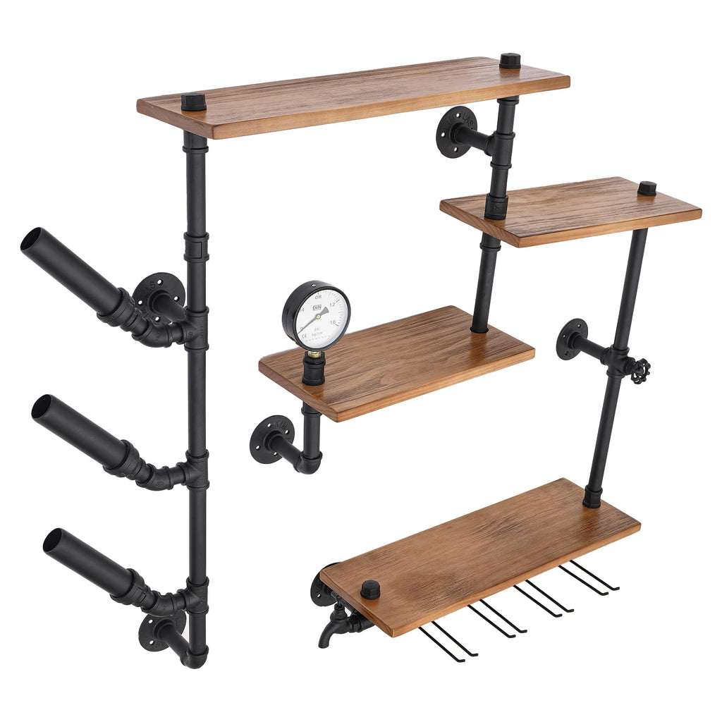 4-Tier Wall Mount Wine Rack – Industrial Style