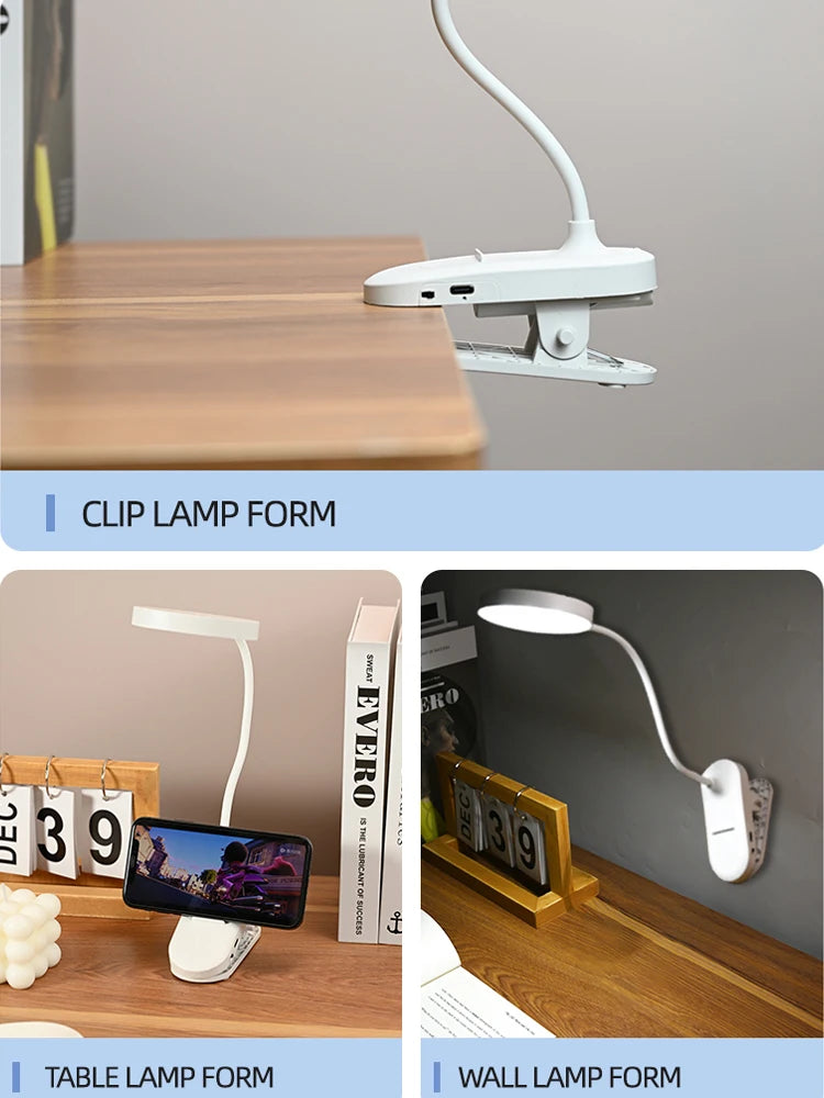 Clip-On LED Desk Lamp – 3 Colour Modes, Dimmable & USB Rechargeable