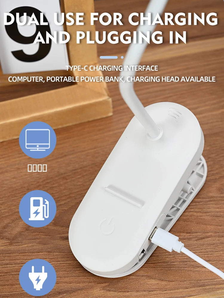 Clip-On LED Desk Lamp – 3 Colour Modes, Dimmable & USB Rechargeable
