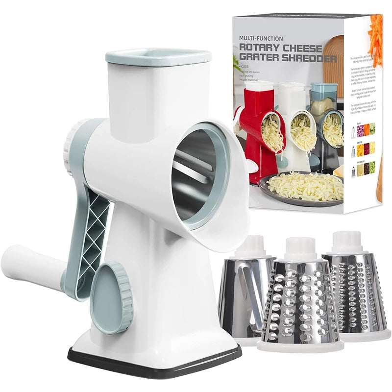 3-in-1 Rotary Cheese Grater & Vegetable Slicer – Manual Grinder & Shredder
