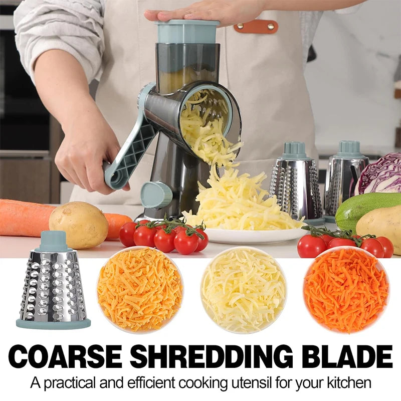 3-in-1 Rotary Cheese Grater & Vegetable Slicer – Manual Grinder & Shredder