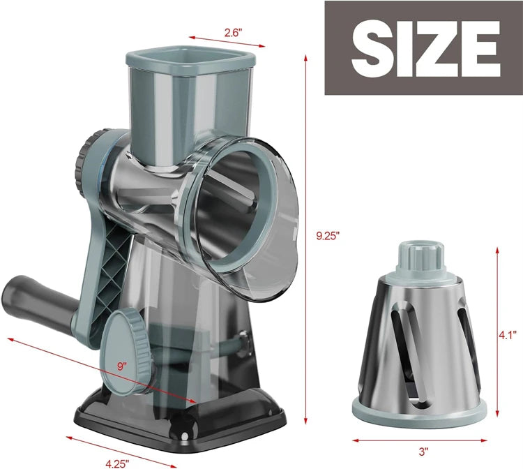 3-in-1 Rotary Cheese Grater & Vegetable Slicer – Manual Grinder & Shredder