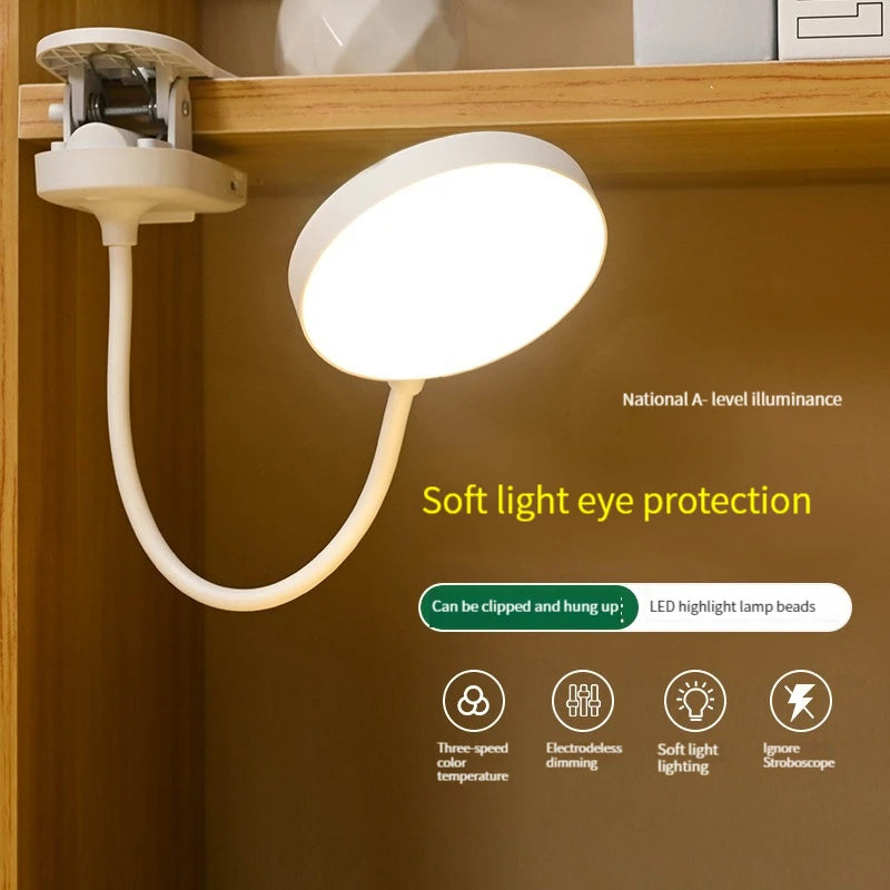 Clip-On LED Desk Lamp – 3 Colour Modes, Dimmable & USB Rechargeable