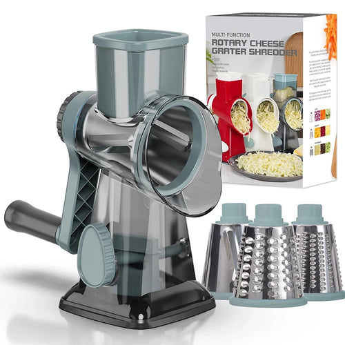 3-in-1 Rotary Cheese Grater & Vegetable Slicer – Manual Grinder & Shredder
