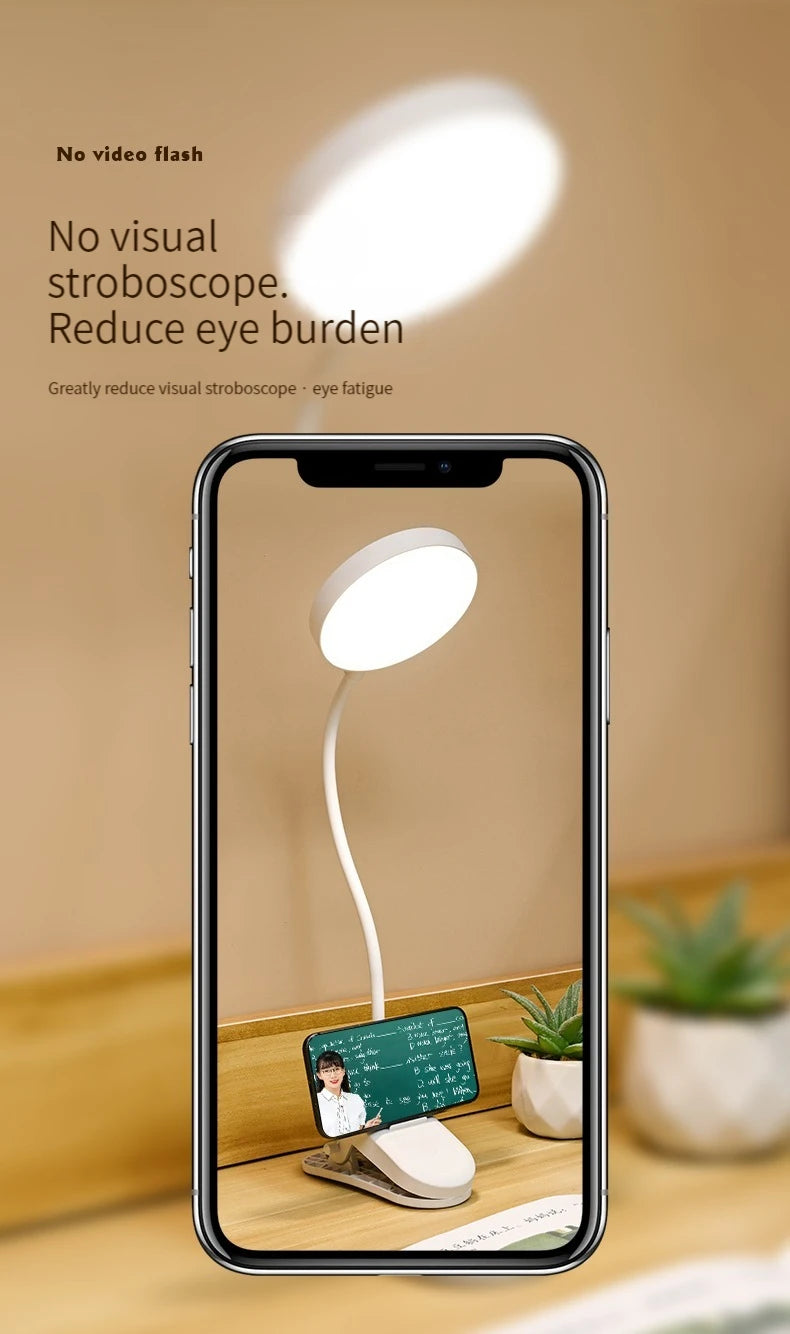 Clip-On LED Desk Lamp – 3 Colour Modes, Dimmable & USB Rechargeable
