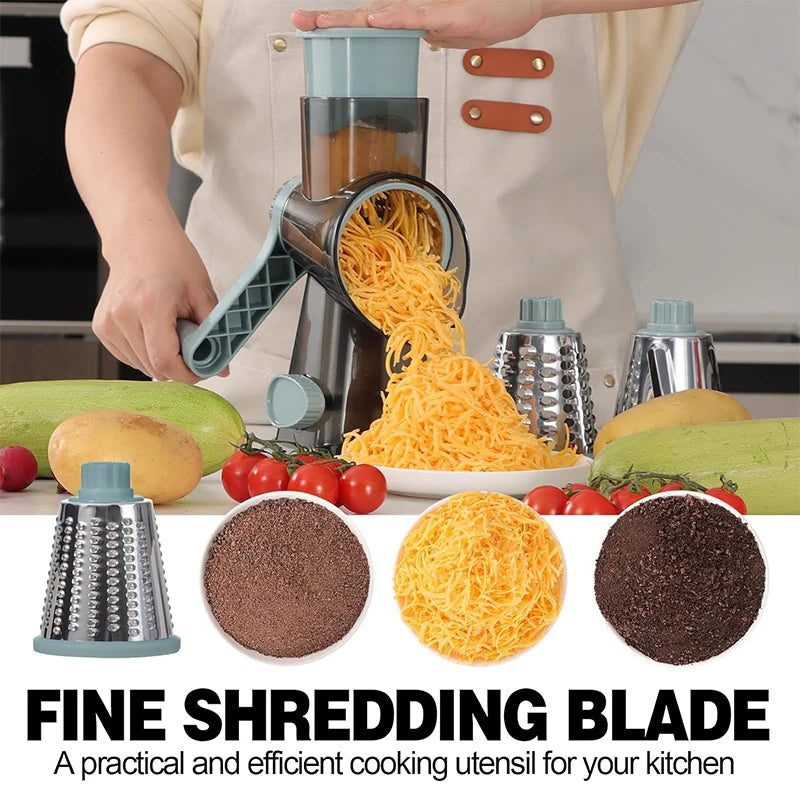 3-in-1 Rotary Cheese Grater & Vegetable Slicer – Manual Grinder & Shredder