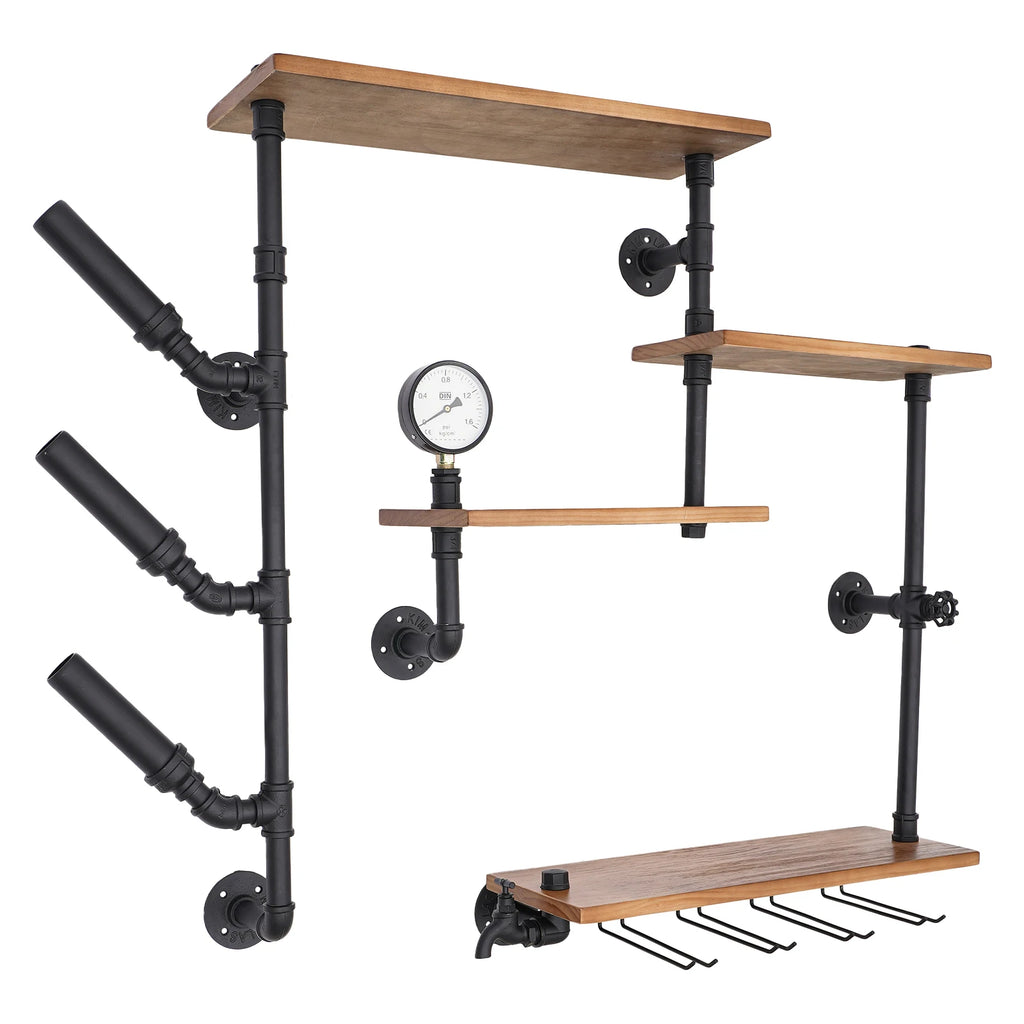 4-Tier Wall Mount Wine Rack – Industrial Style