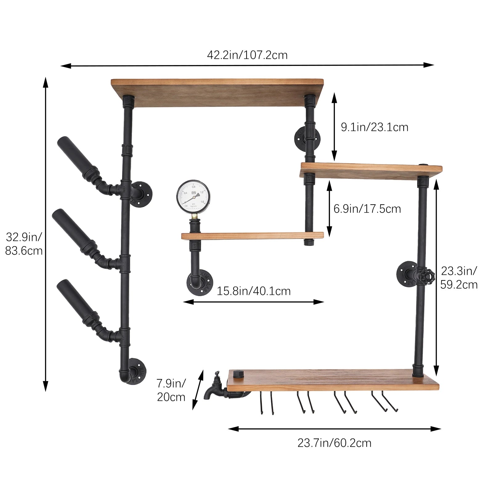 4-Tier Wall Mount Wine Rack – Industrial Style