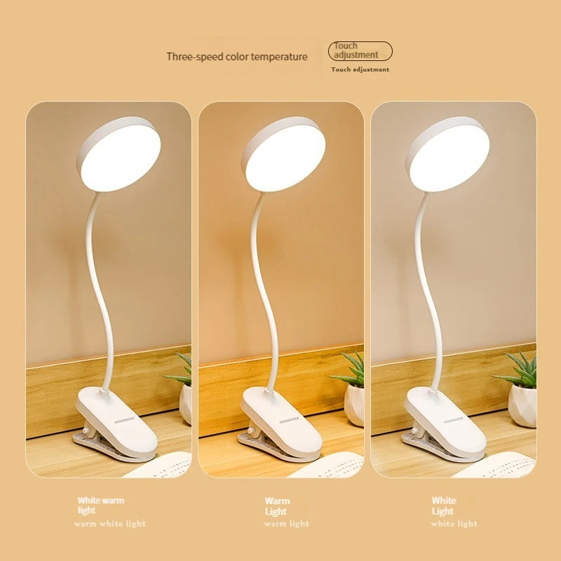Clip-On LED Desk Lamp – 3 Colour Modes, Dimmable & USB Rechargeable
